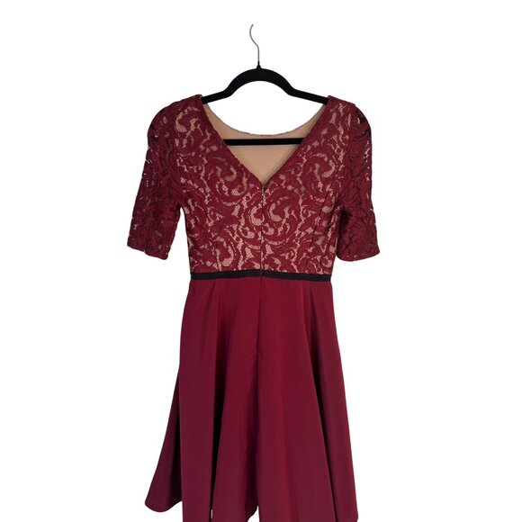 2/$30 Slate & Willow Size 4 Burgundy Lace Top Fit & Flare Mini Dress - Picture 11 of 16
